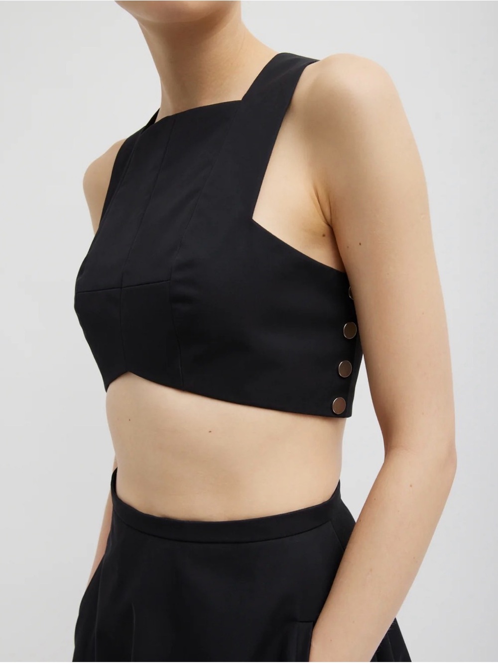 Tibi Bonded Luxe Twill Square Neck Cropped Top